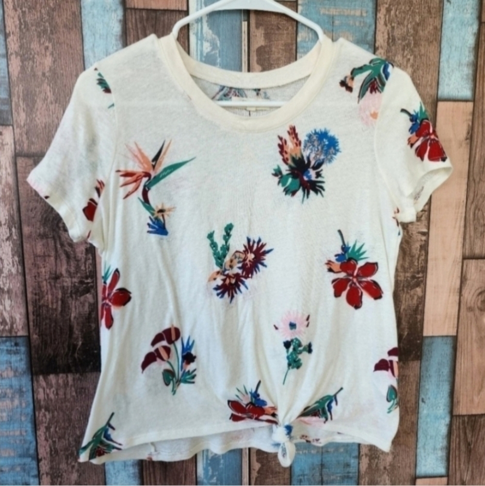 Madewell Knot-Front Tee in Hawaiian Hideaway Size XS - Picture 4 of 7